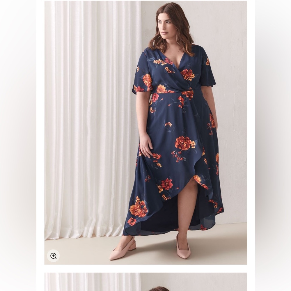 ISO Addition Elle Blue and Orange High-Low Wrap Sundress